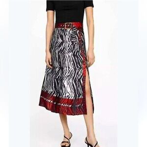 Zara Zebra Print Satin Pleated Maxi Skirt